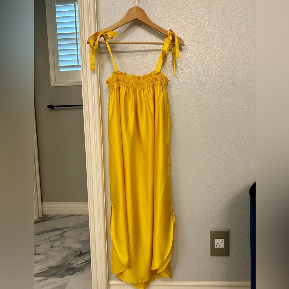 H&M Yellow Tie Strap Midi Dress